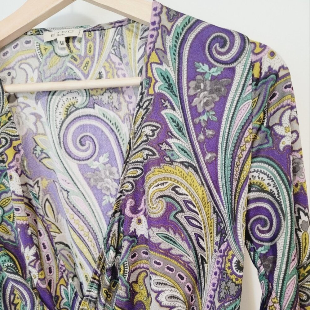 Etro Dress - Vintage Paisley V-Neck Classic Print Wrap Top (Medium 46) - Picture 2 of 6